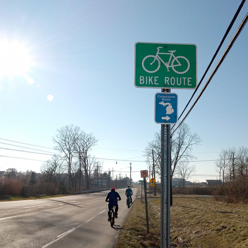 Cornerstone bicycle route sign on S. Dixie Highway